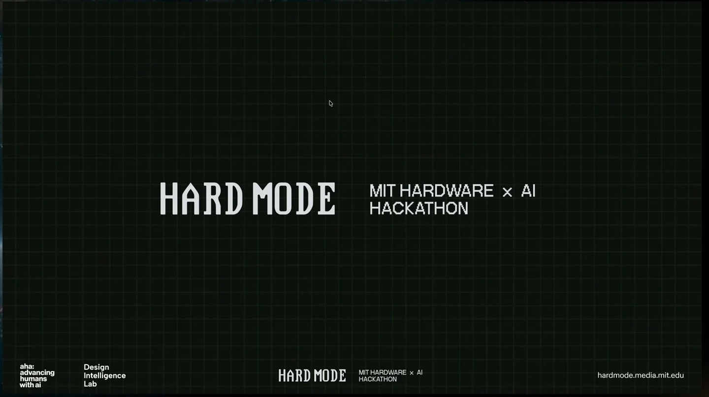 HARD MODE slide introducing the MIT hardware and AI hackathon.