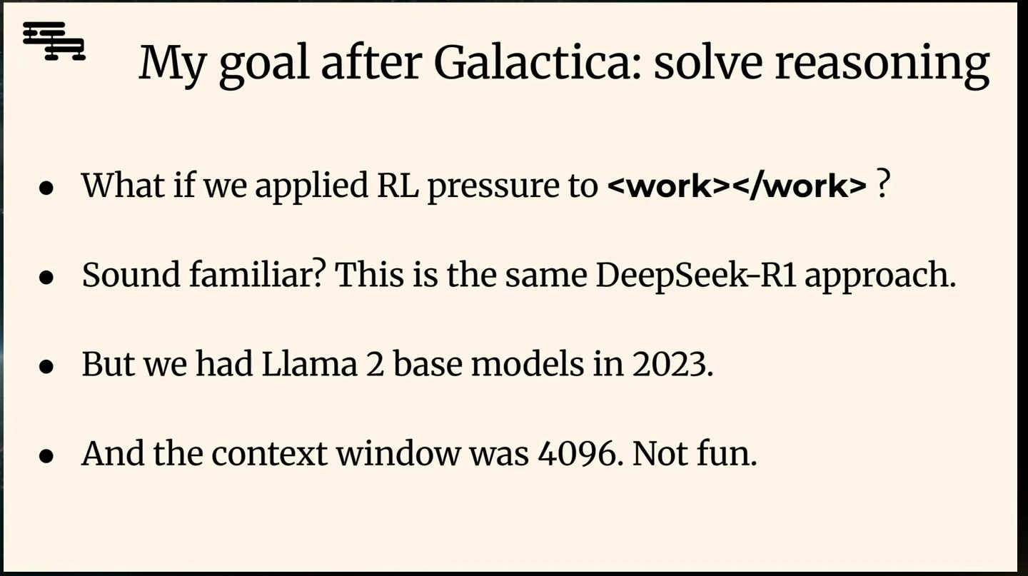 Slide proposes applying reinforcement learning to work tags and notes Llama 2’s 4,096-token context window.