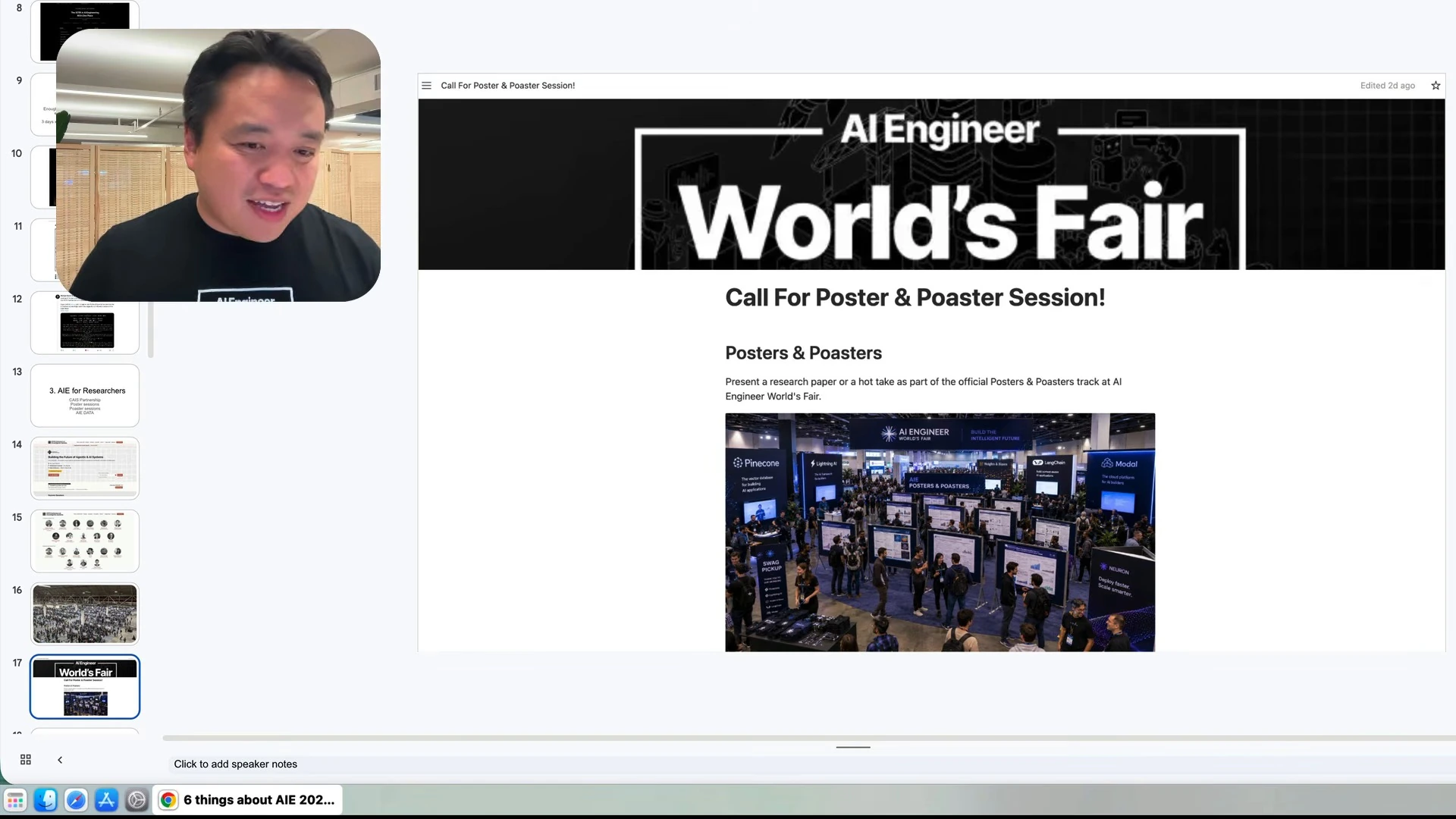 The poster and poaster call shown in the slide editor, with a photograph of a poster session.