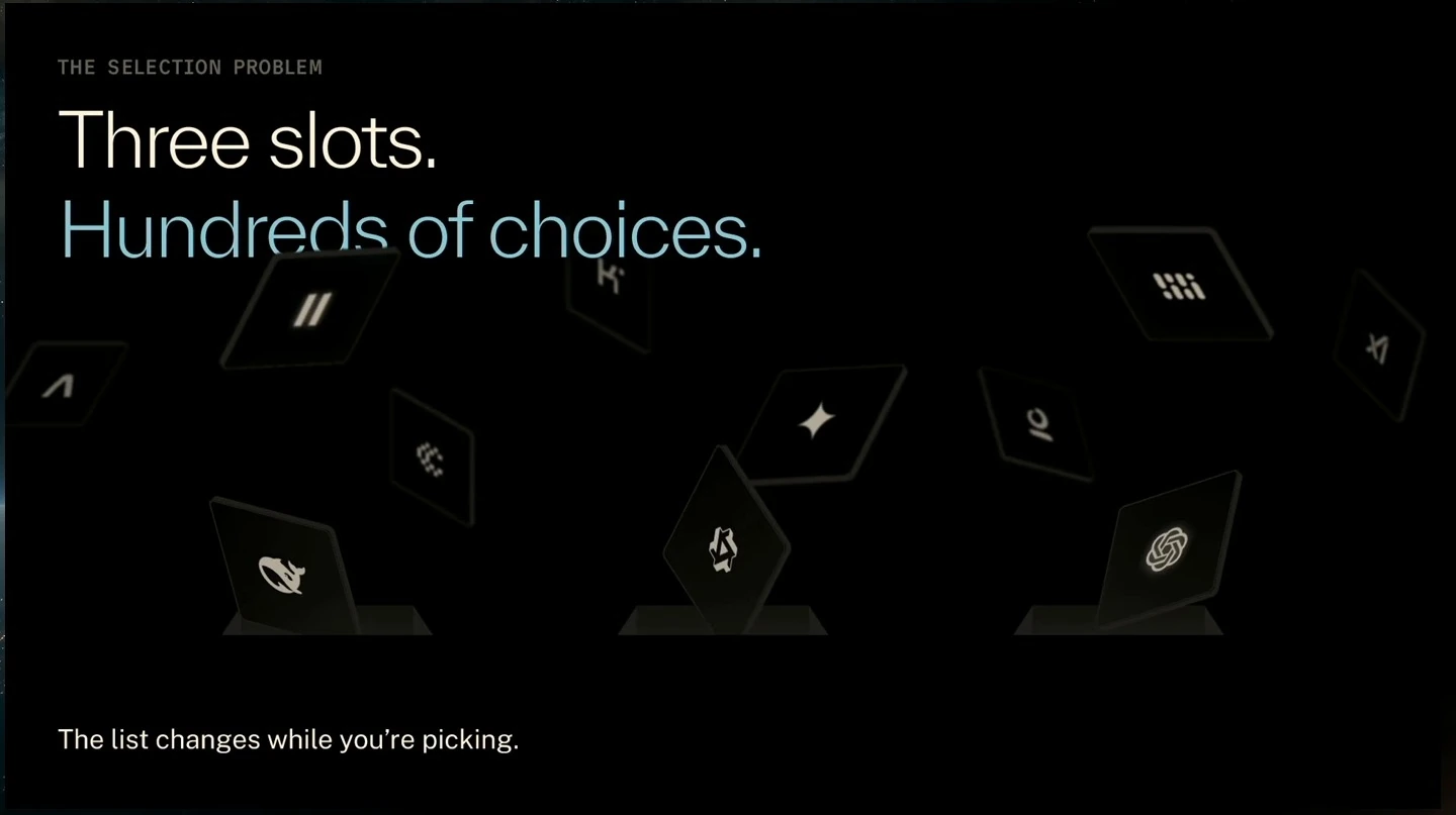 Model logos surround three slots beneath the text “Three slots. Hundreds of choices.”