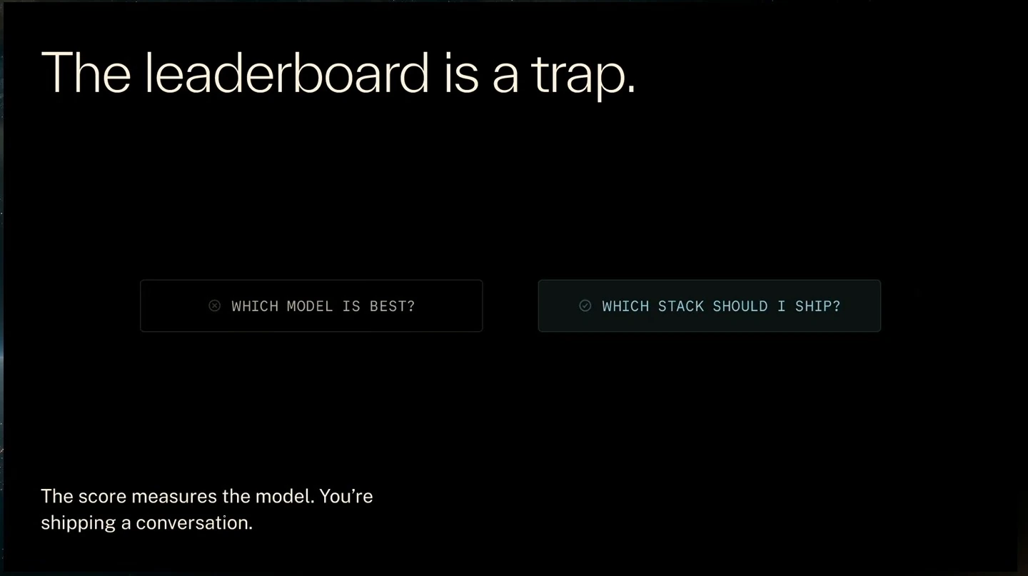 A slide contrasts asking which model is best with asking which stack to ship.