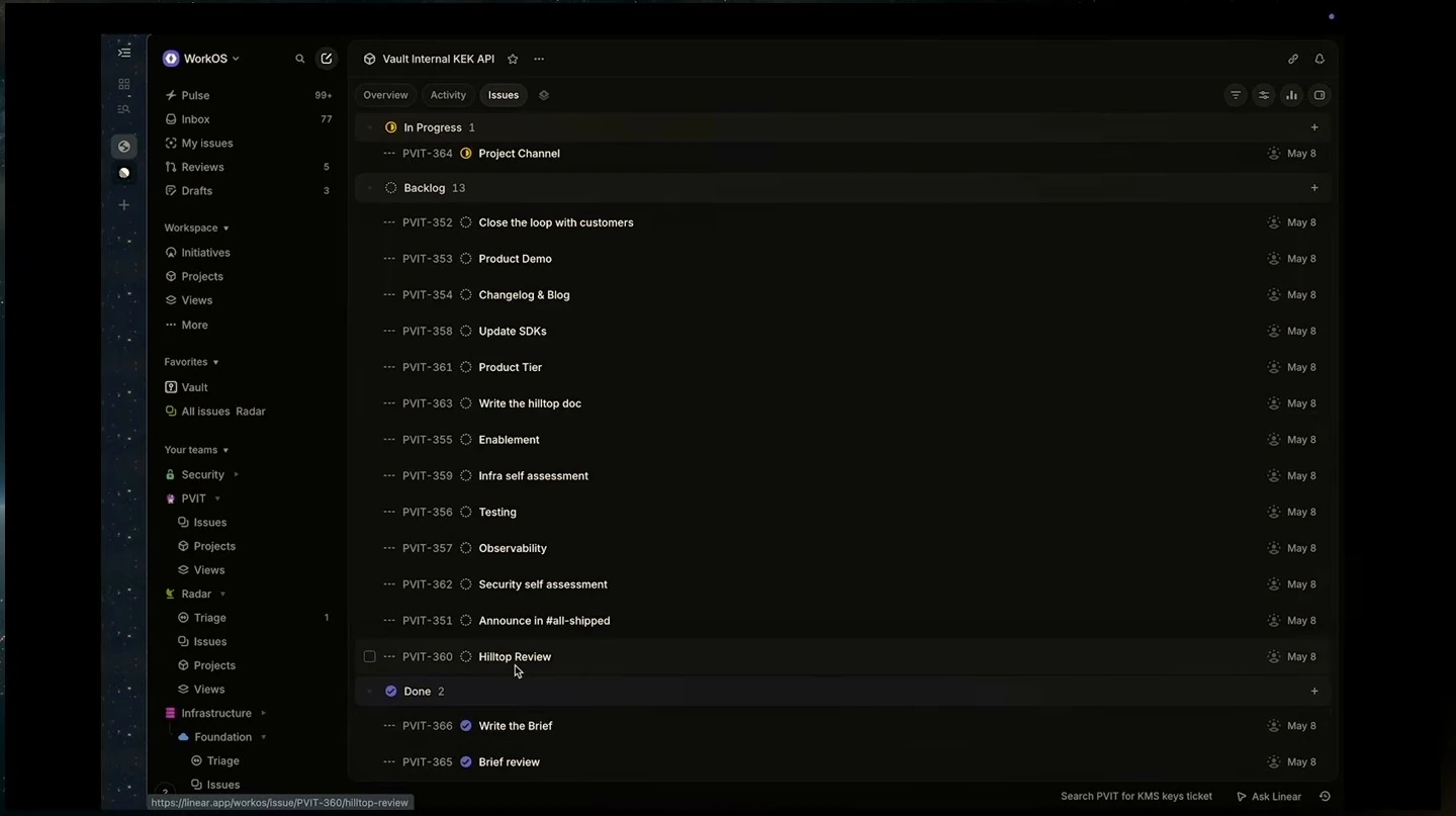 A project issue list grouped by progress status.