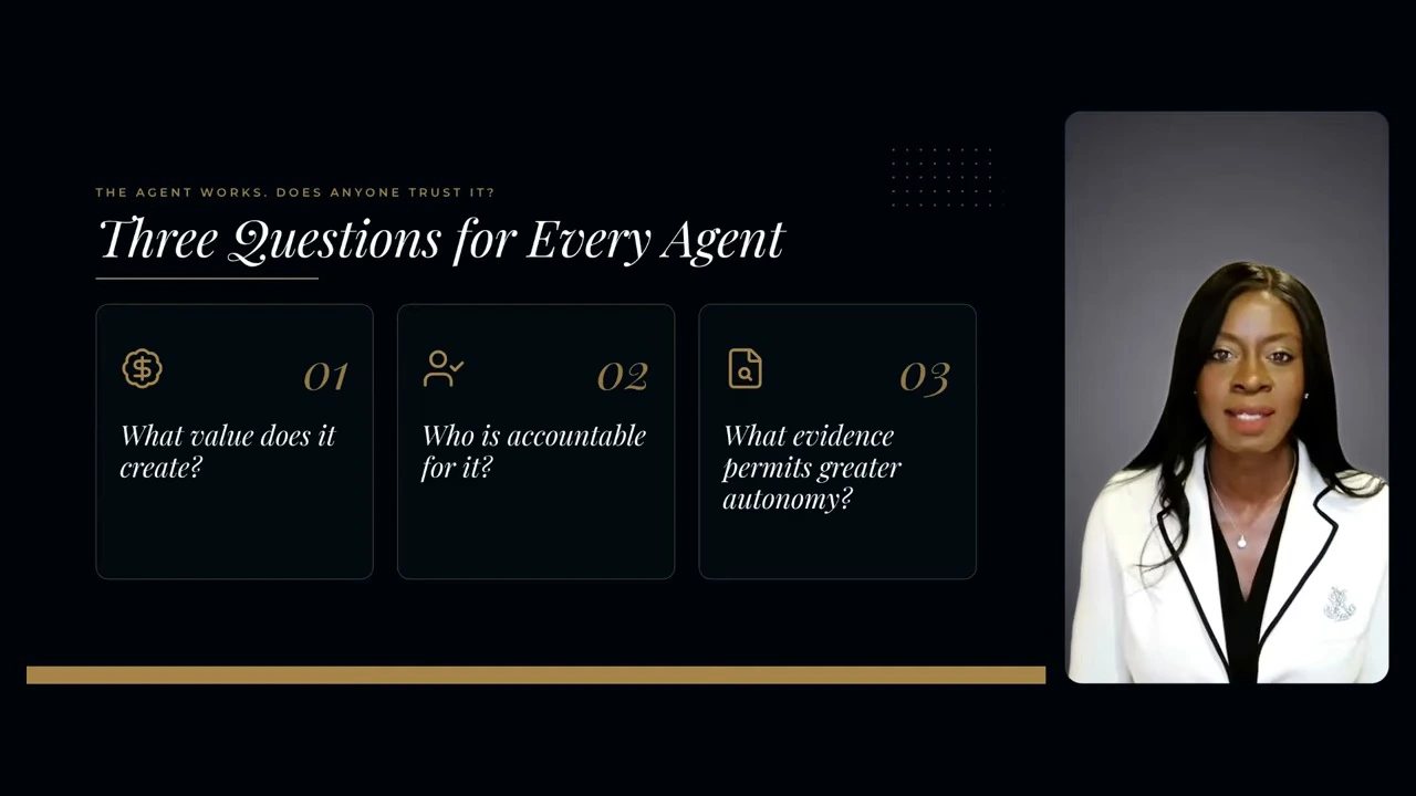 Three questions address an agent’s value, accountability, and evidence for greater autonomy.
