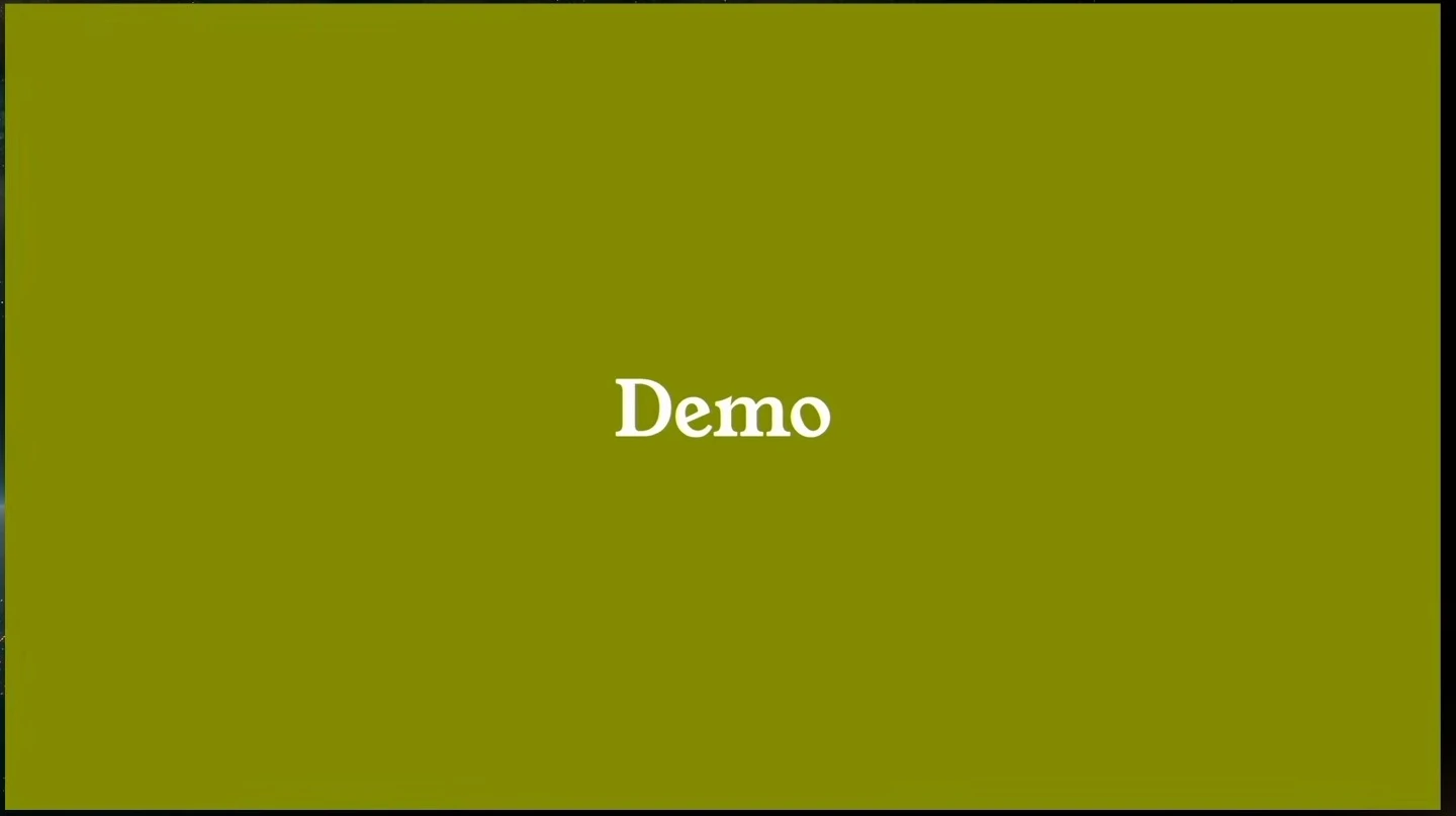Olive-green slide with the word Demo centered in white.