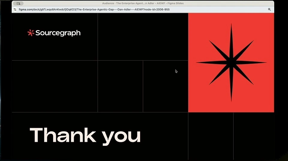 Sourcegraph thank-you slide with a black star on a red background.