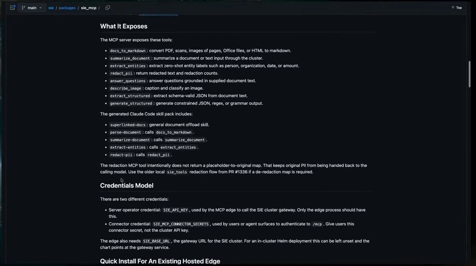 README sections listing document tools and describing two credential roles.