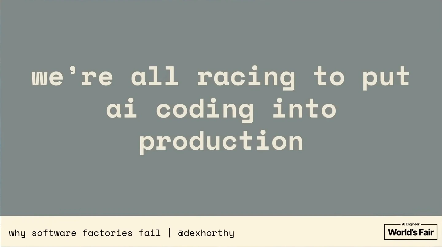 Slide stating that everyone is racing to put AI coding into production.