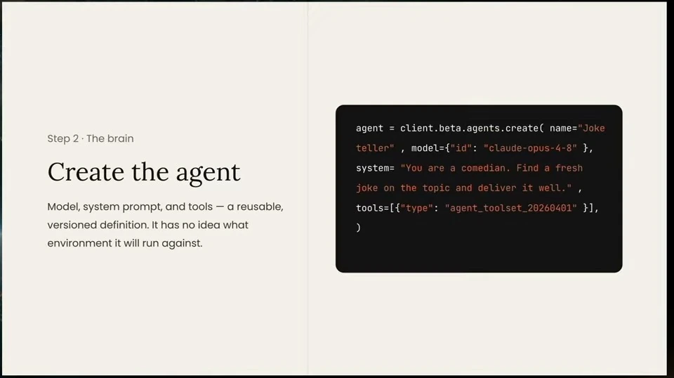 Agent creation example with a model, system prompt, and tools.