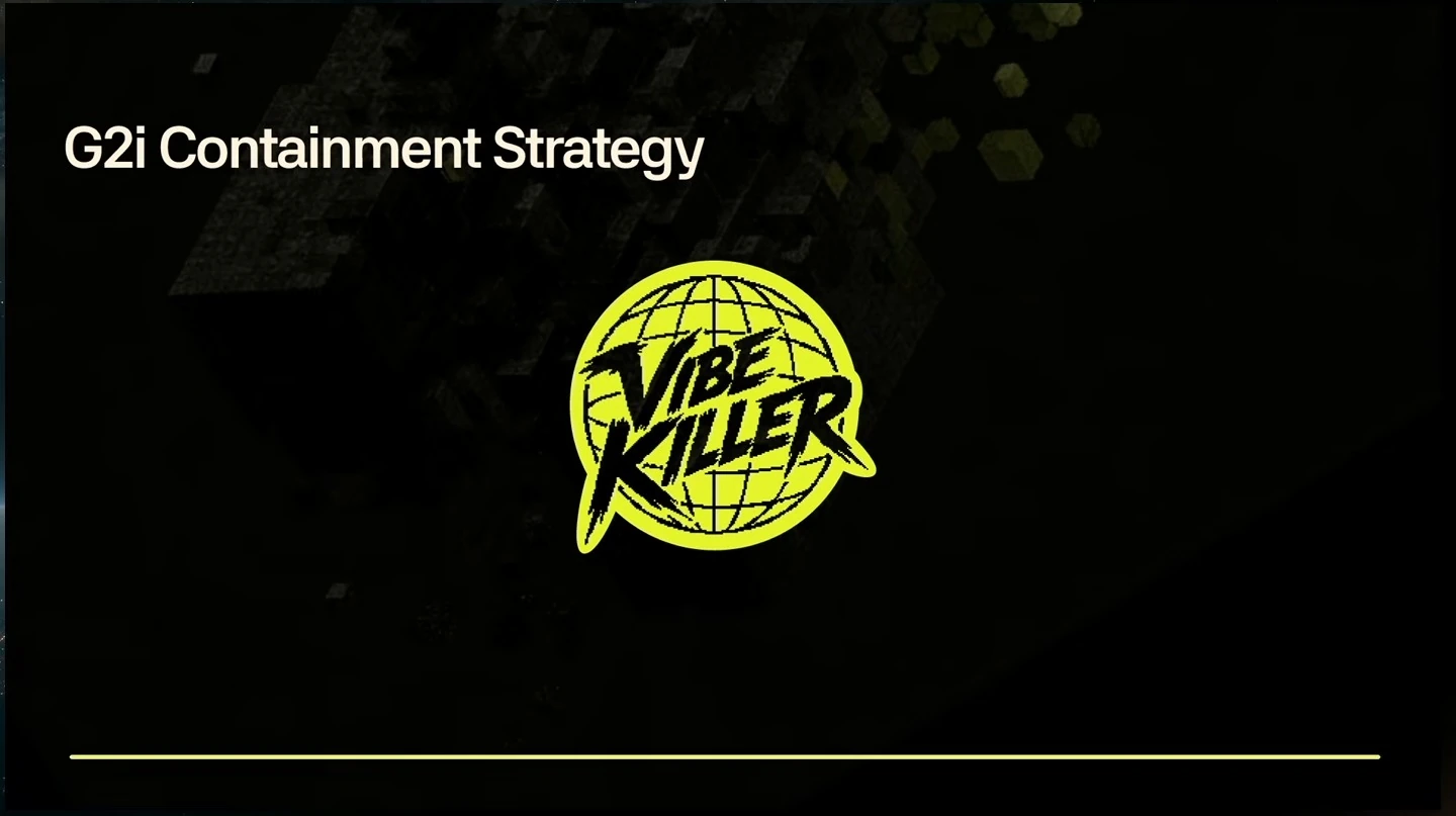 G2i Containment Strategy slide with a yellow Vibe Killer globe graphic.