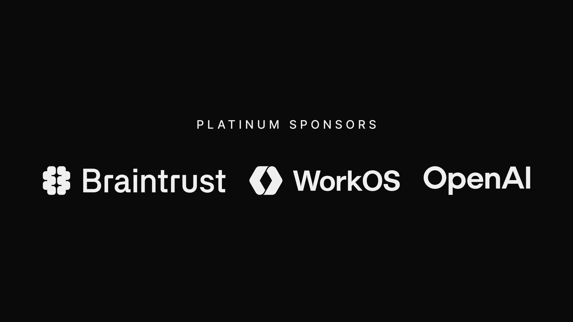 Braintrust, WorkOS and OpenAI logos on a platinum sponsors card.