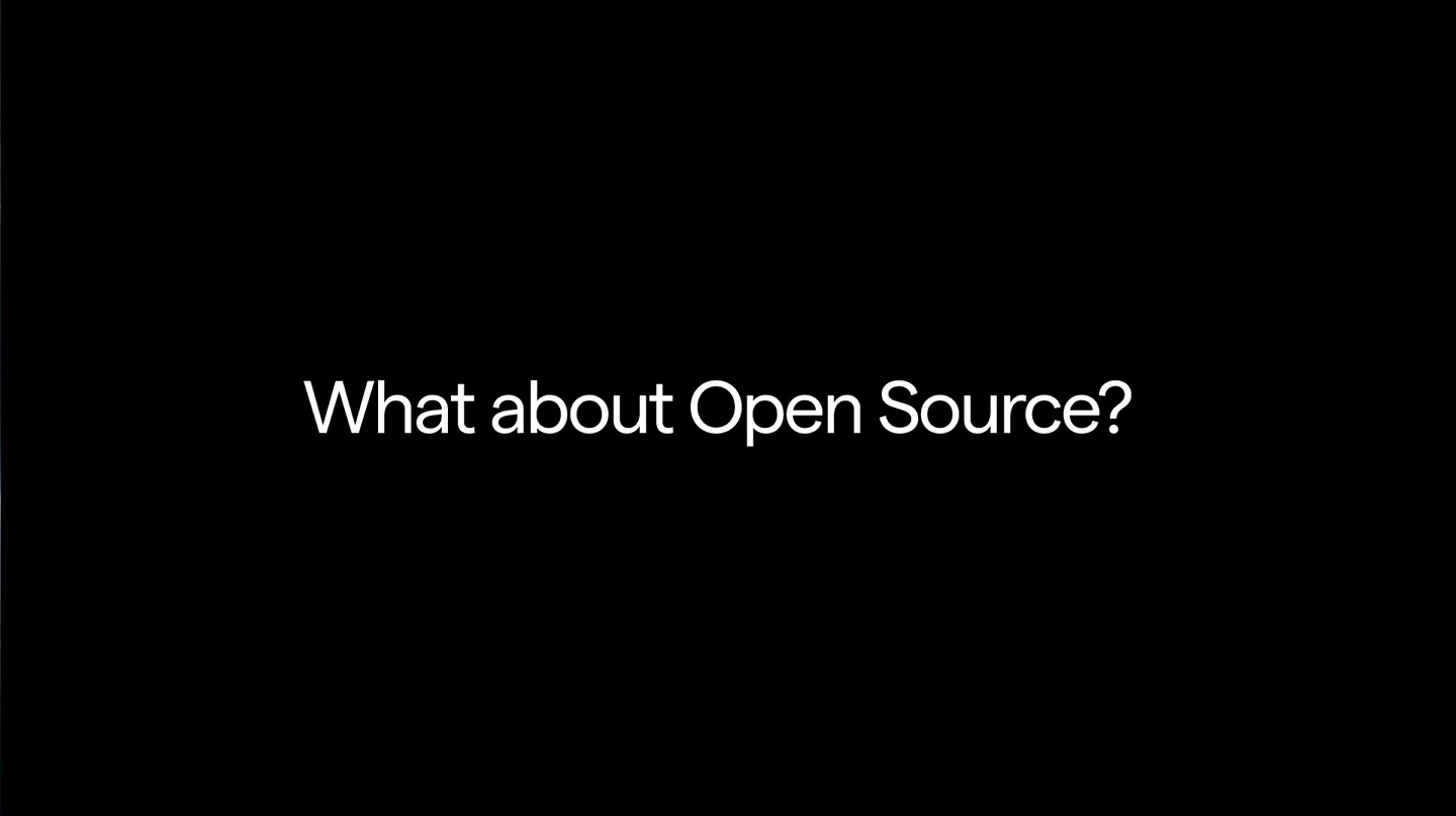 Black slide asks, “What about Open Source?”