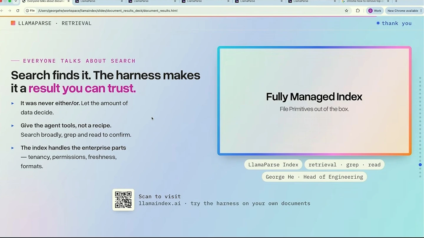 The closing slide shows a fully managed index message beside the retrieval takeaways.