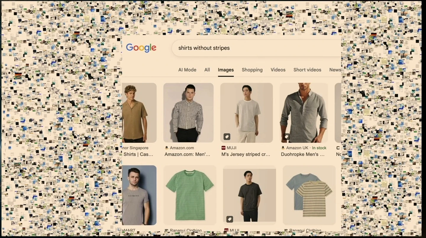 Google Images results for shirts without stripes include striped shirts.