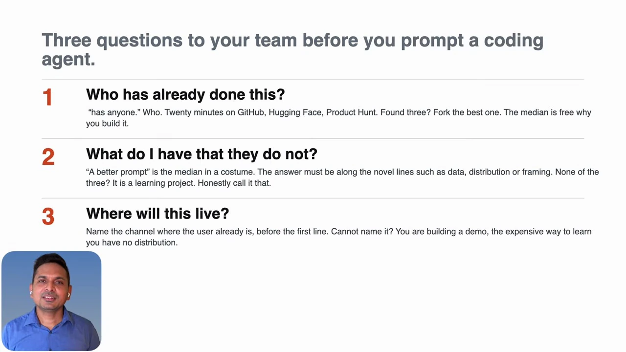 Three questions before building — recorded presentation