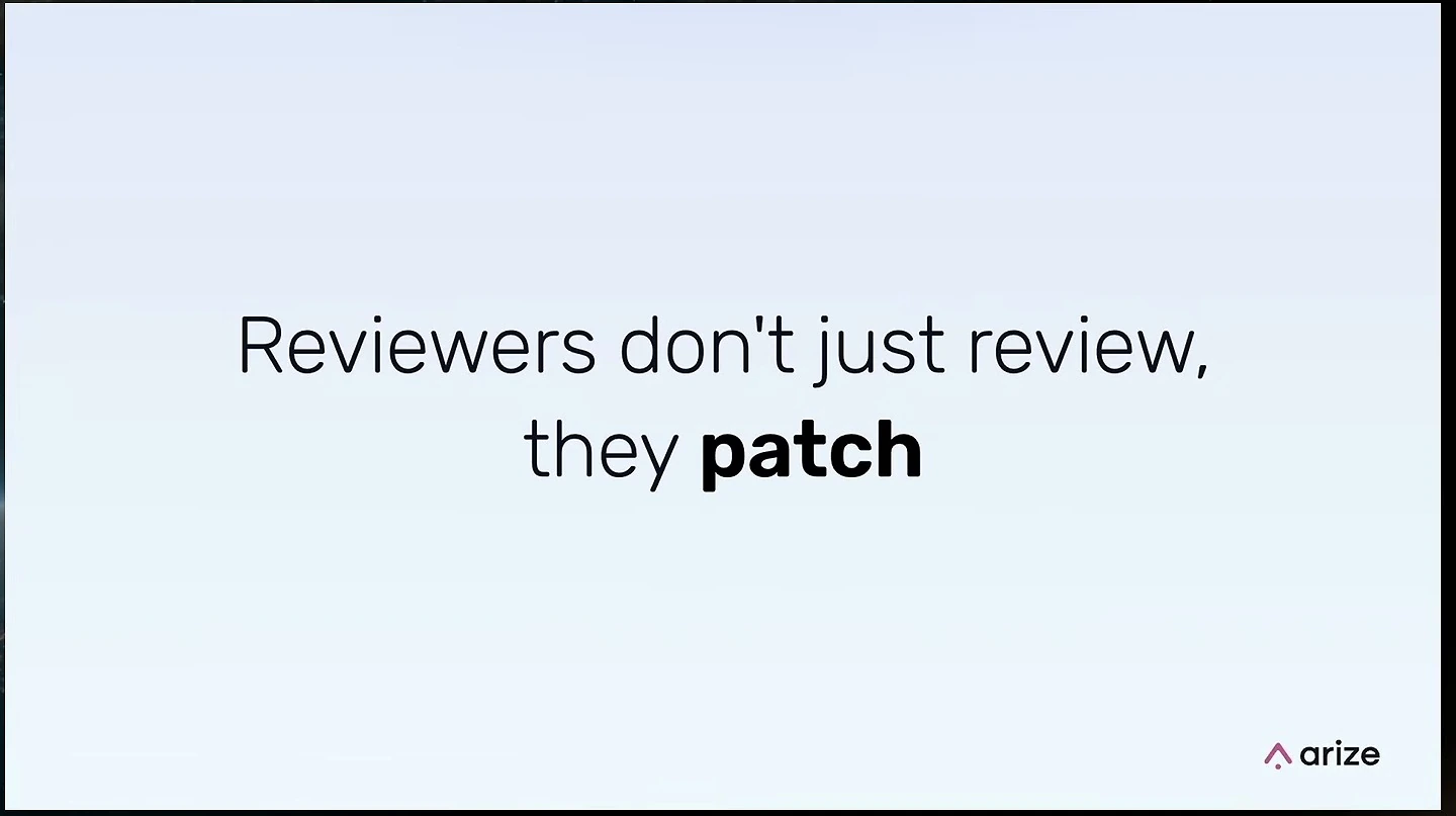 Slide says reviewers do not just review; they patch.