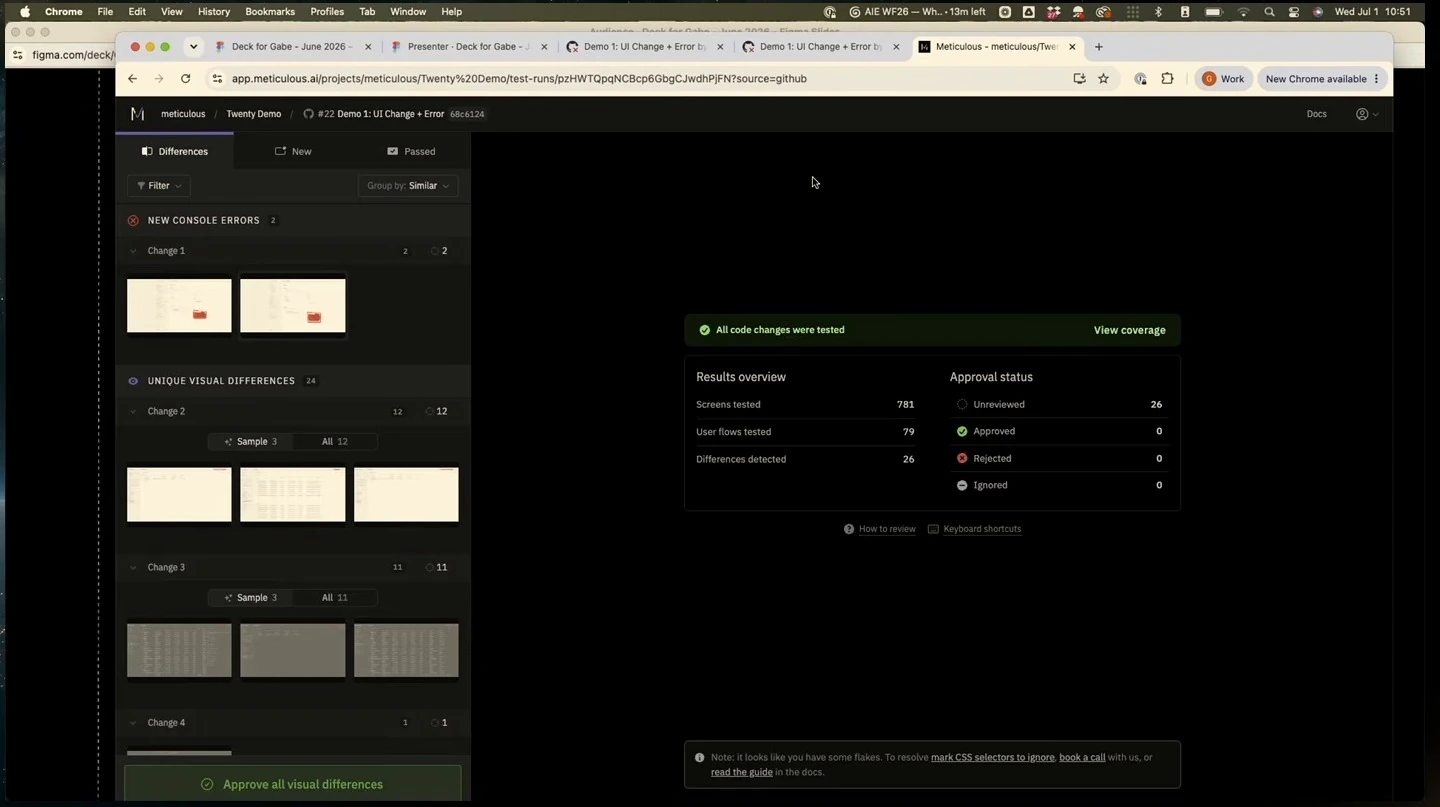 Meticulous results overview showing tested screens, detected differences, and approval status.