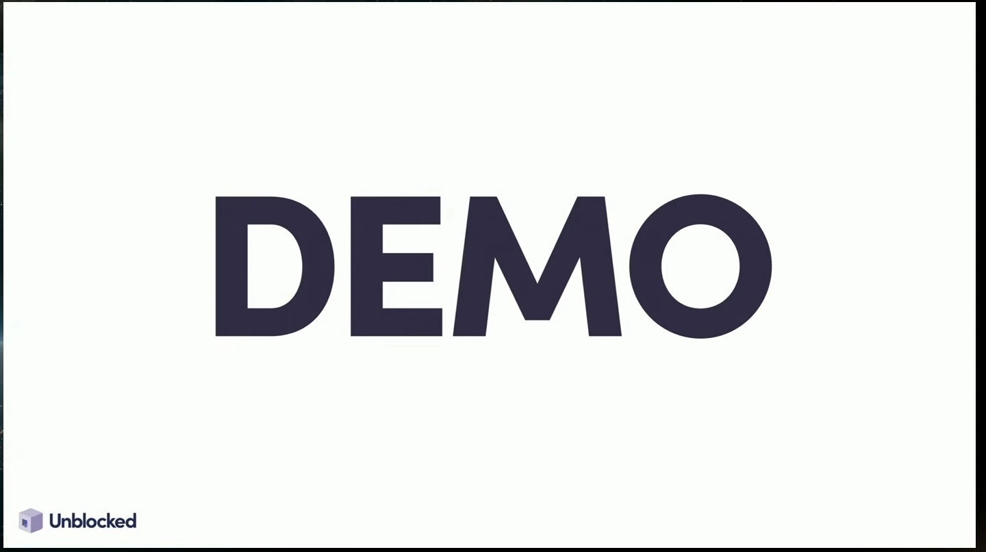 The word Demo centered on a white slide with the Unblocked logo.