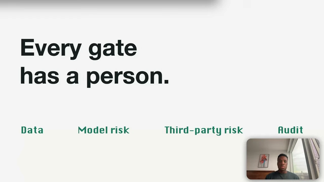 The slide lists data, model risk, third-party risk and audit as decision areas.