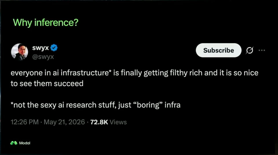A social post comments on the success of people working in AI infrastructure.