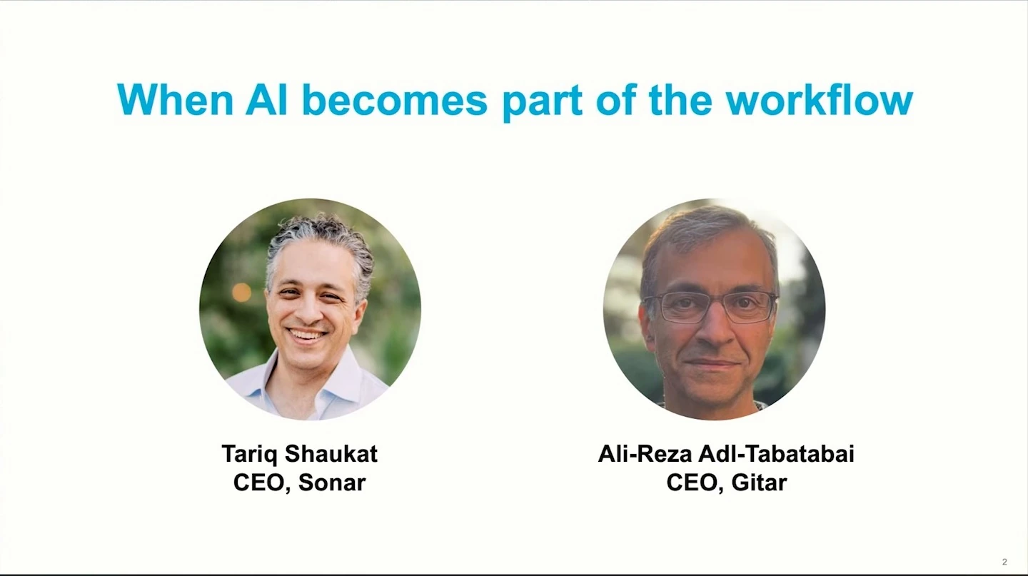 Portraits identify Tariq Shaukat, CEO of Sonar, and Ali-Reza Adl-Tabatabai, CEO of Gitar.