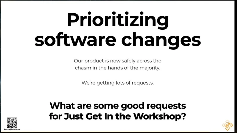A prompt asks for good requests for Just Get In the Workshop after the product reaches the majority.