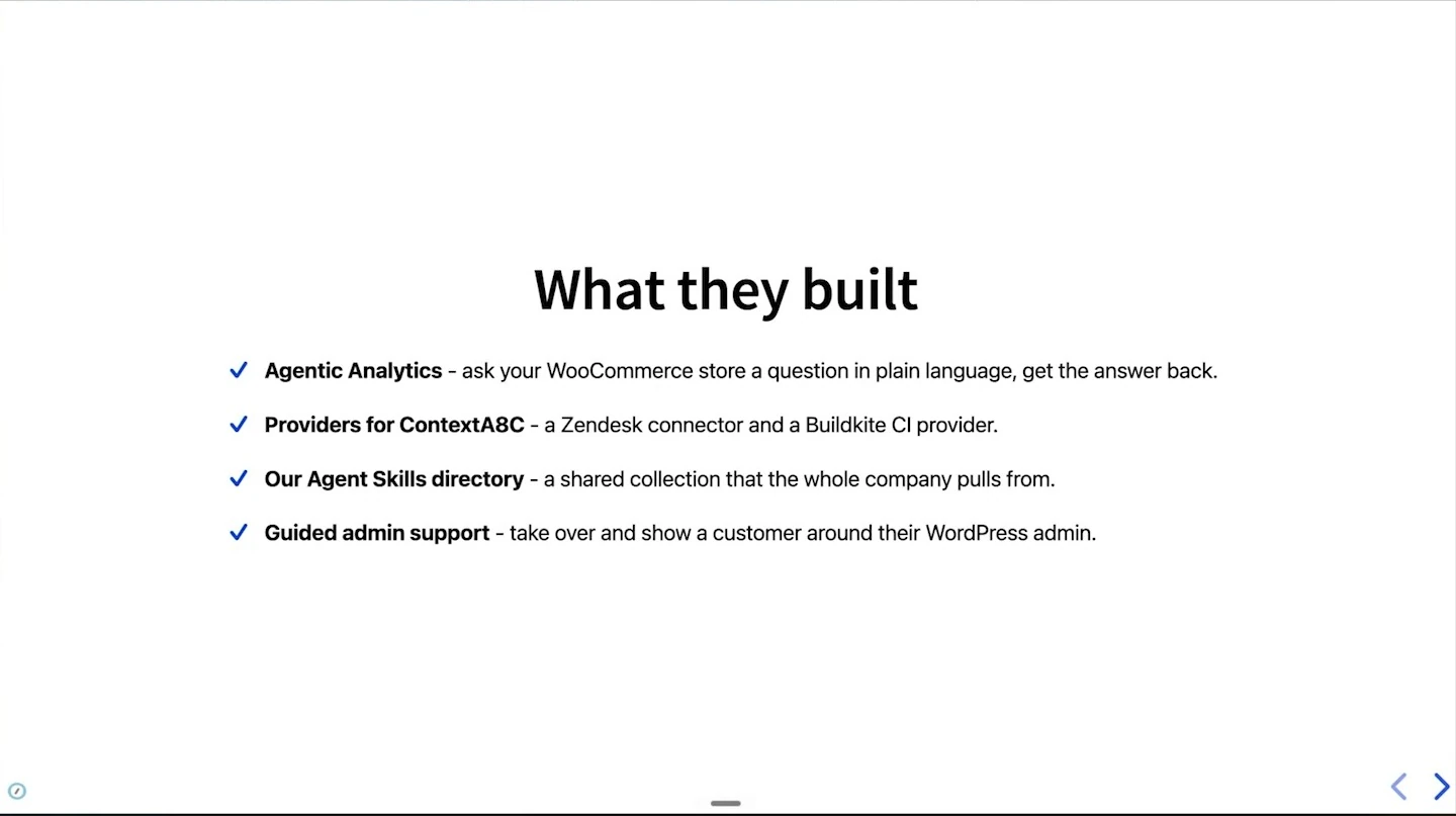 Four projects: Agentic Analytics, ContextA8C providers, an Agent Skills directory, and guided admin support.