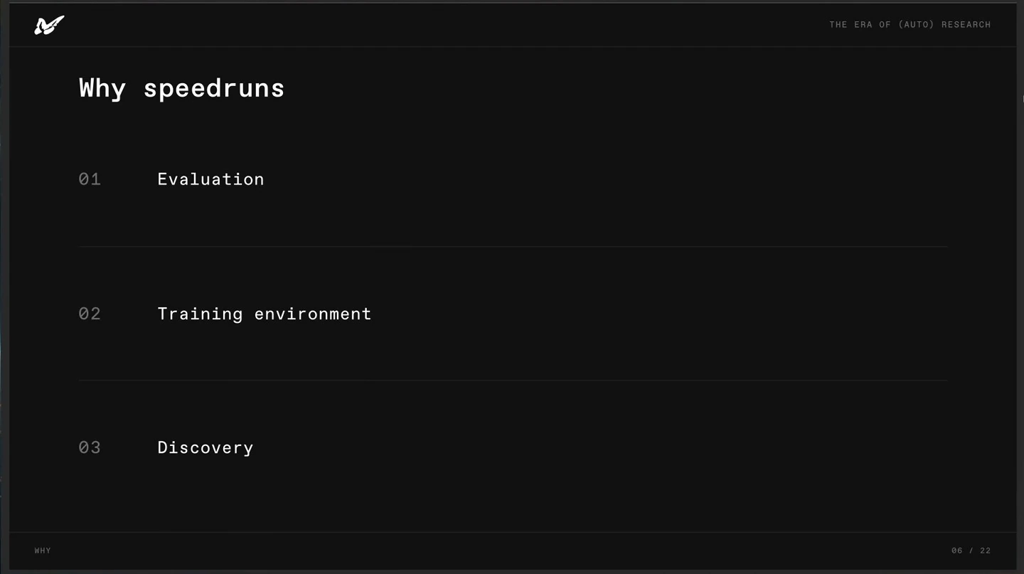 A three-item list names evaluation, training environment, and discovery.