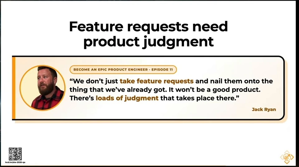 A Jack Ryan quotation explains that feature requests require judgment rather than automatic implementation.