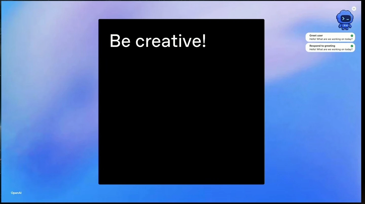 A black panel reads “Be creative!” against a blue background.
