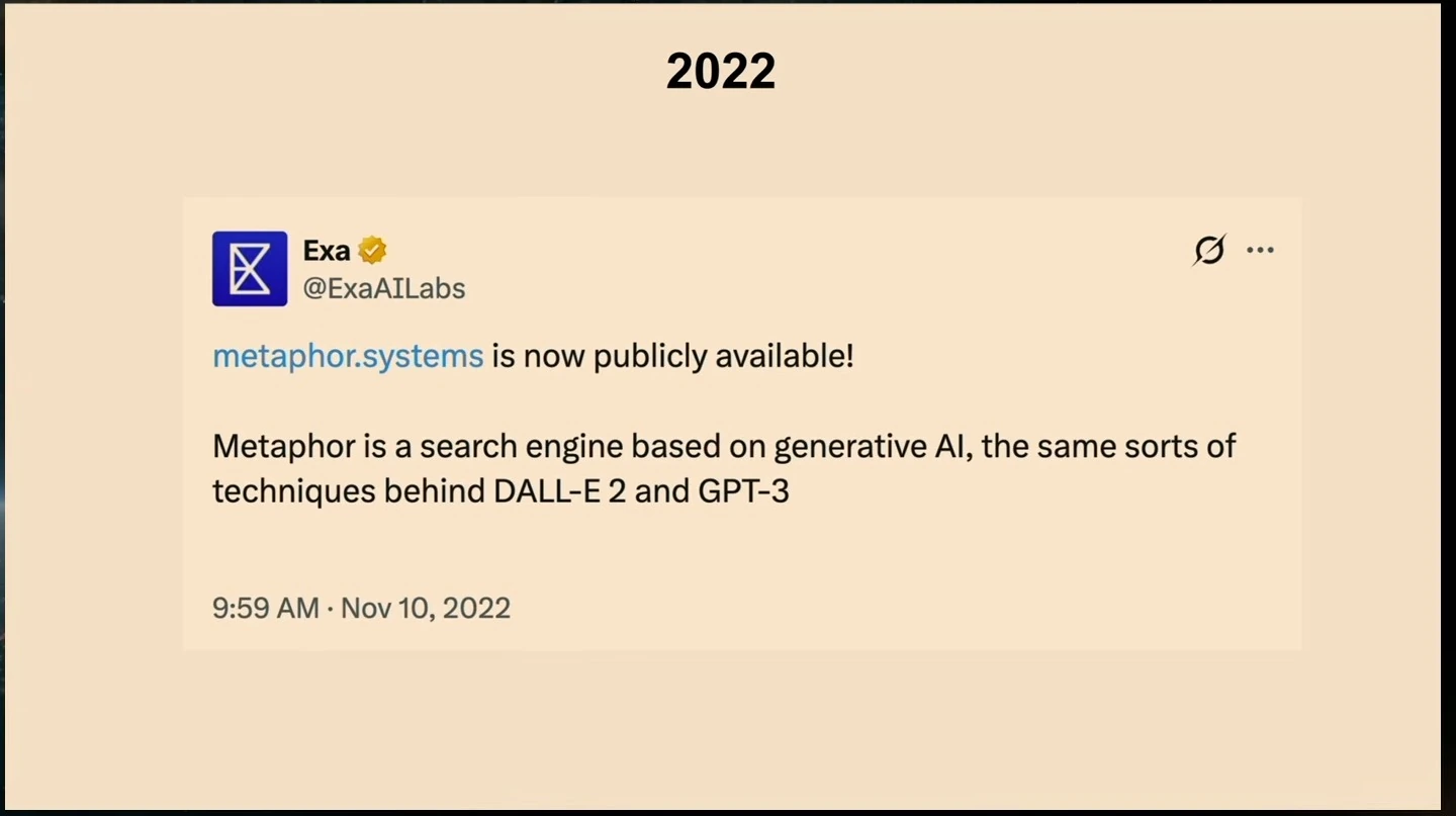 A 2022 post announces Metaphor’s public launch as a generative AI search engine.
