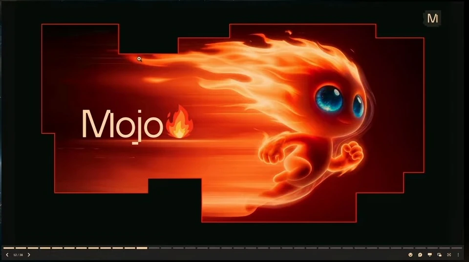 Mojo title beside an illustrated running flame character.