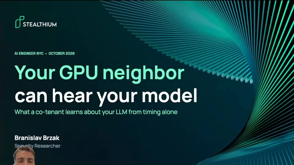 Title slide introducing what a GPU co-tenant can learn about an LLM from timing.