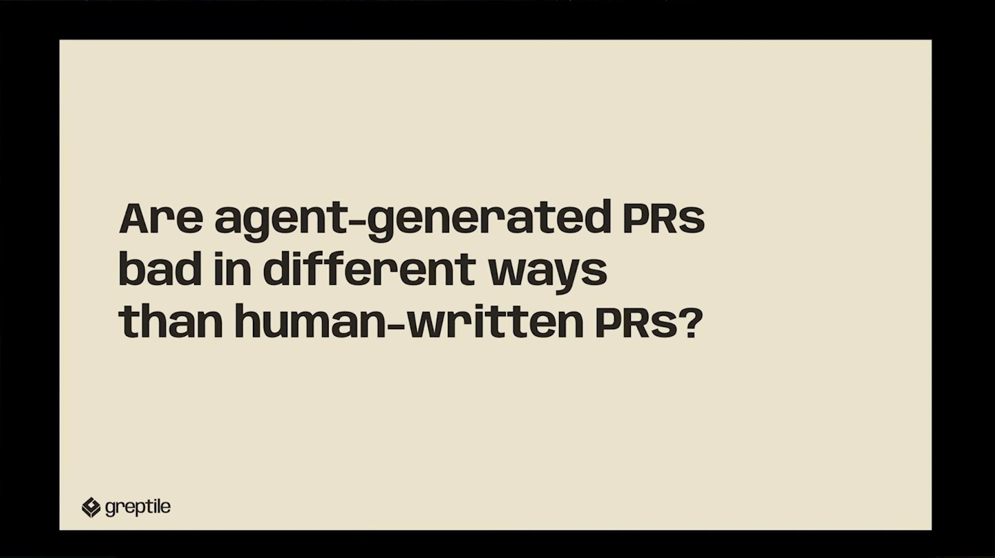 Slide asks whether agent-generated pull requests fail differently from human-written ones.