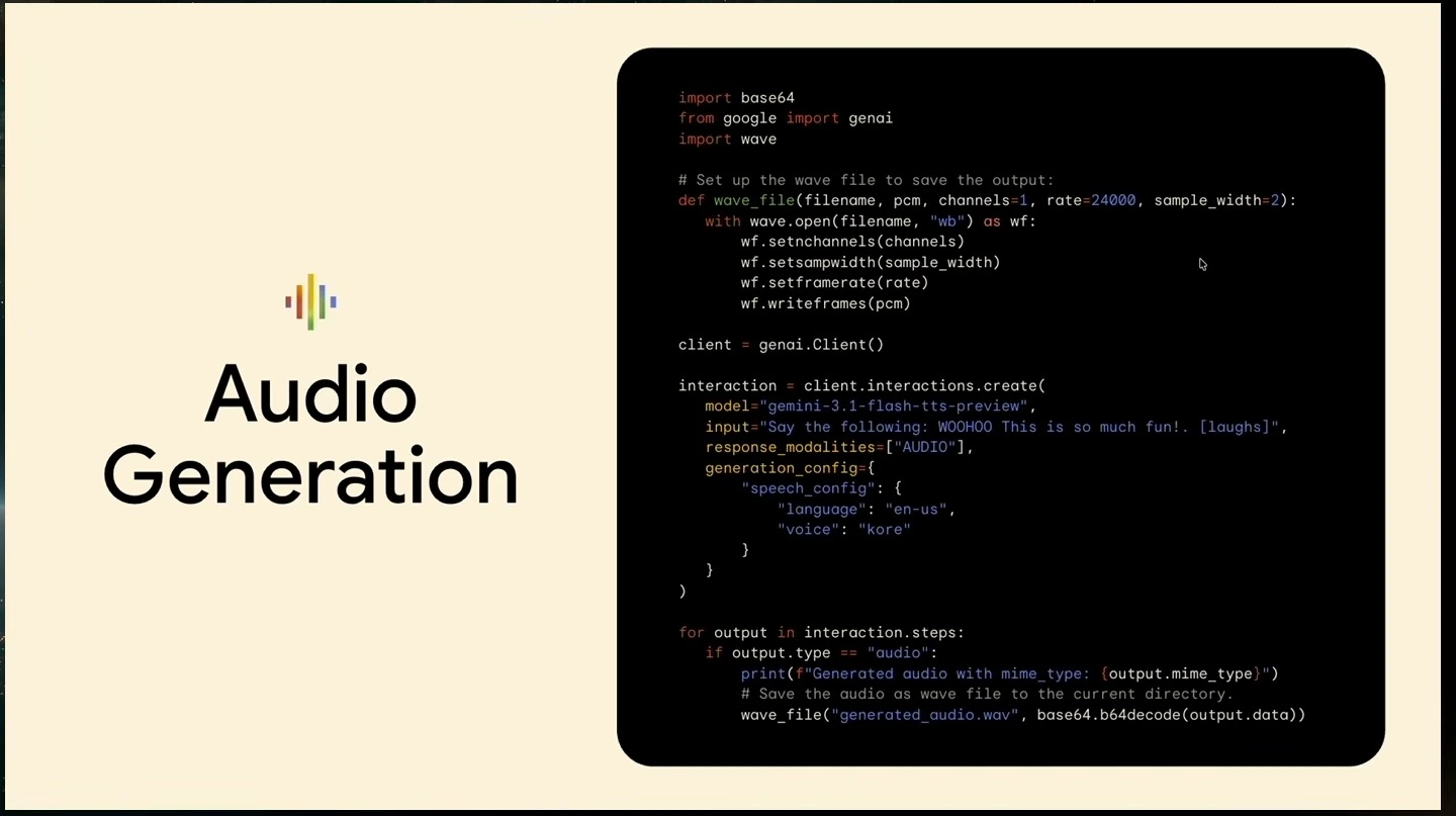Code example generating audio and saving it as a WAV file.