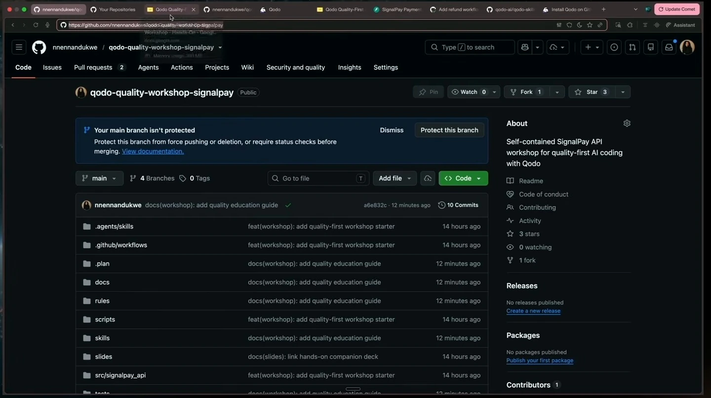 GitHub repository page showing the workshop project folders.