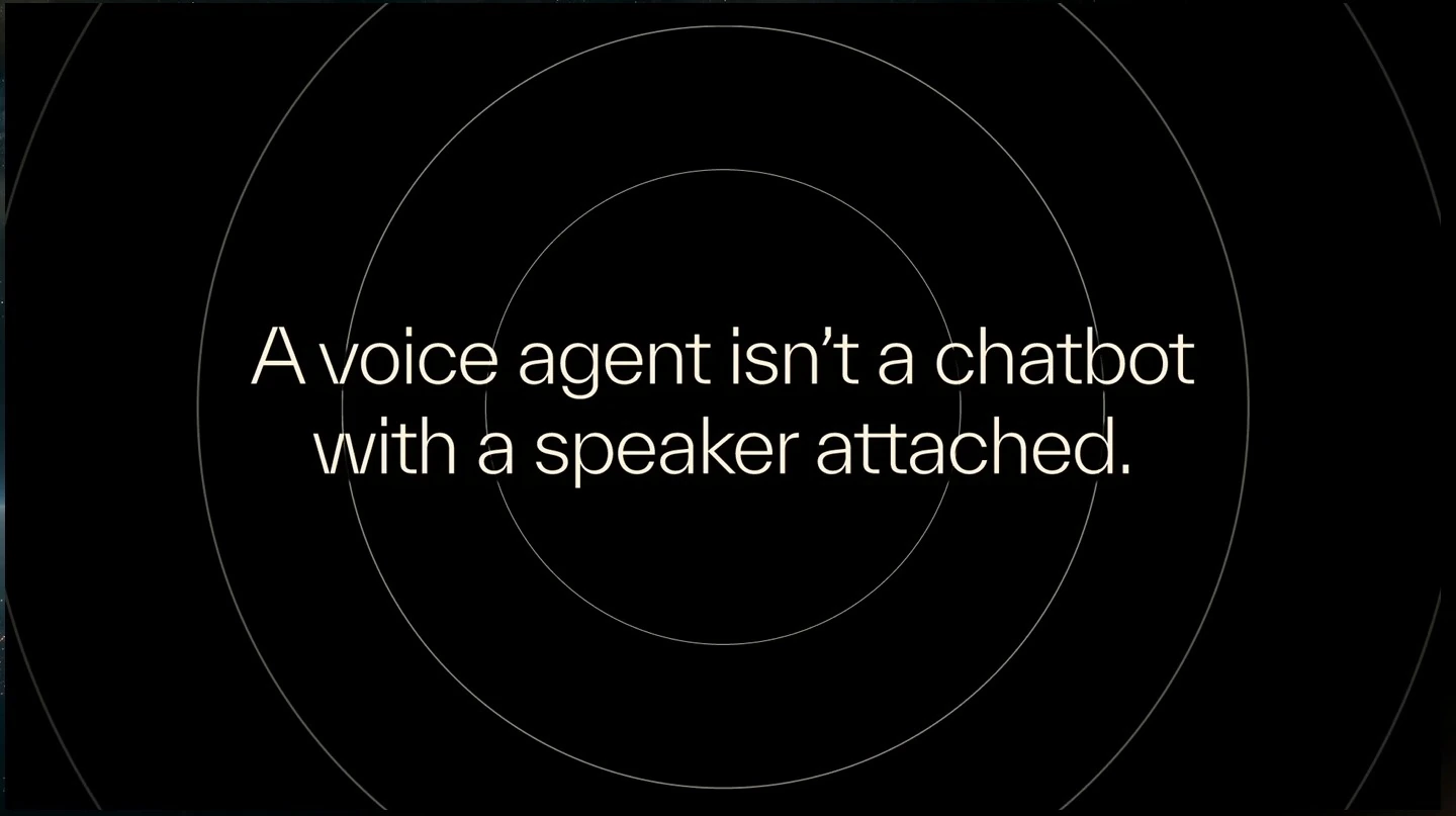 A voice agent isn’t a chatbot with a speaker attached, displayed over concentric circles.