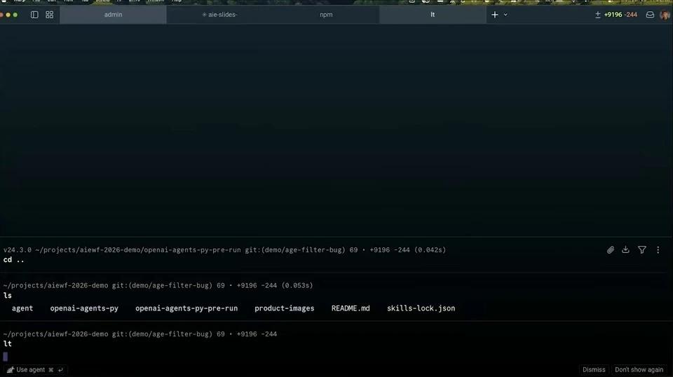 Terminal showing a top-level listing of the demo repository.