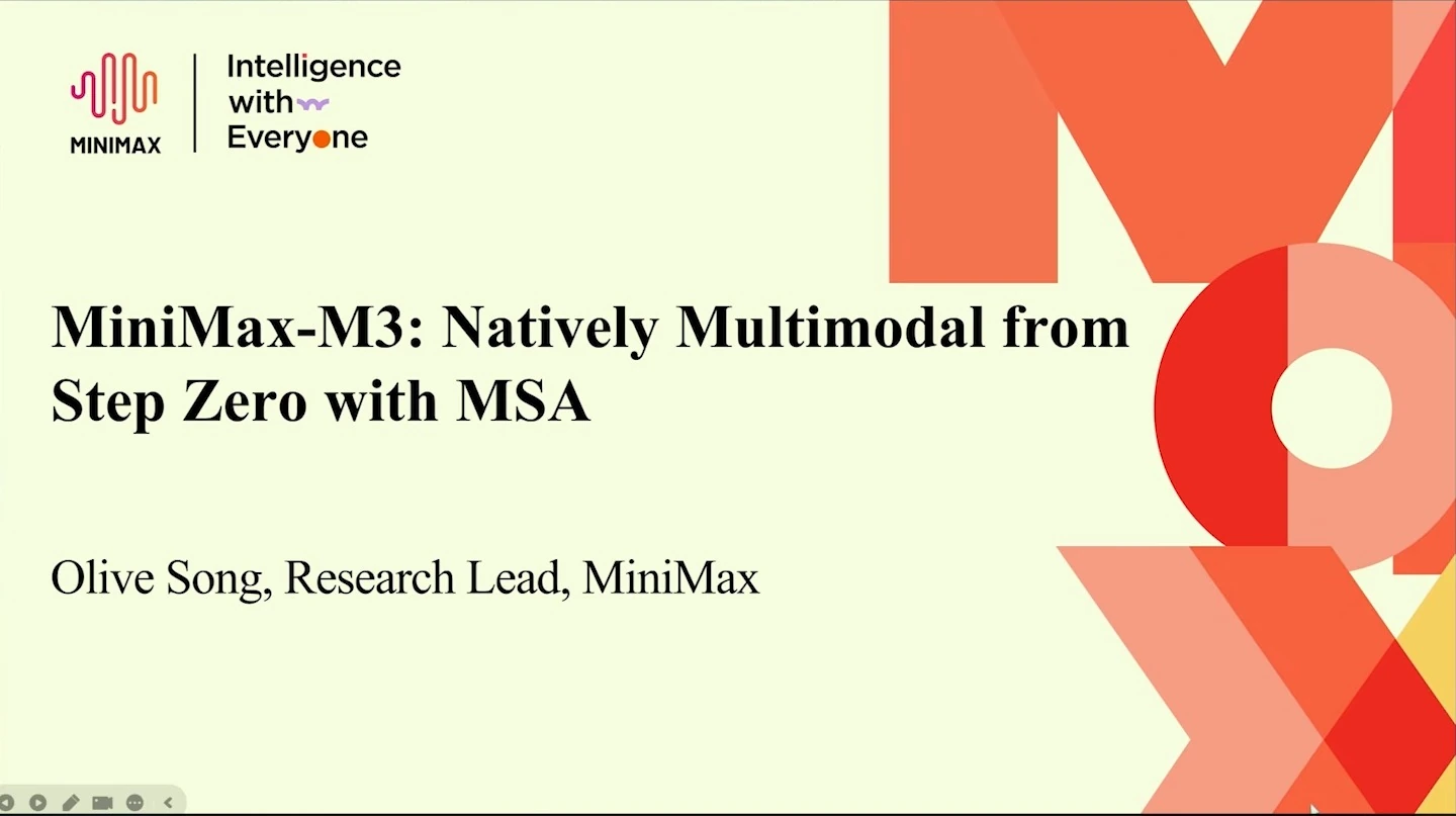 Title slide introducing Olive Song’s MiniMax-M3 presentation.