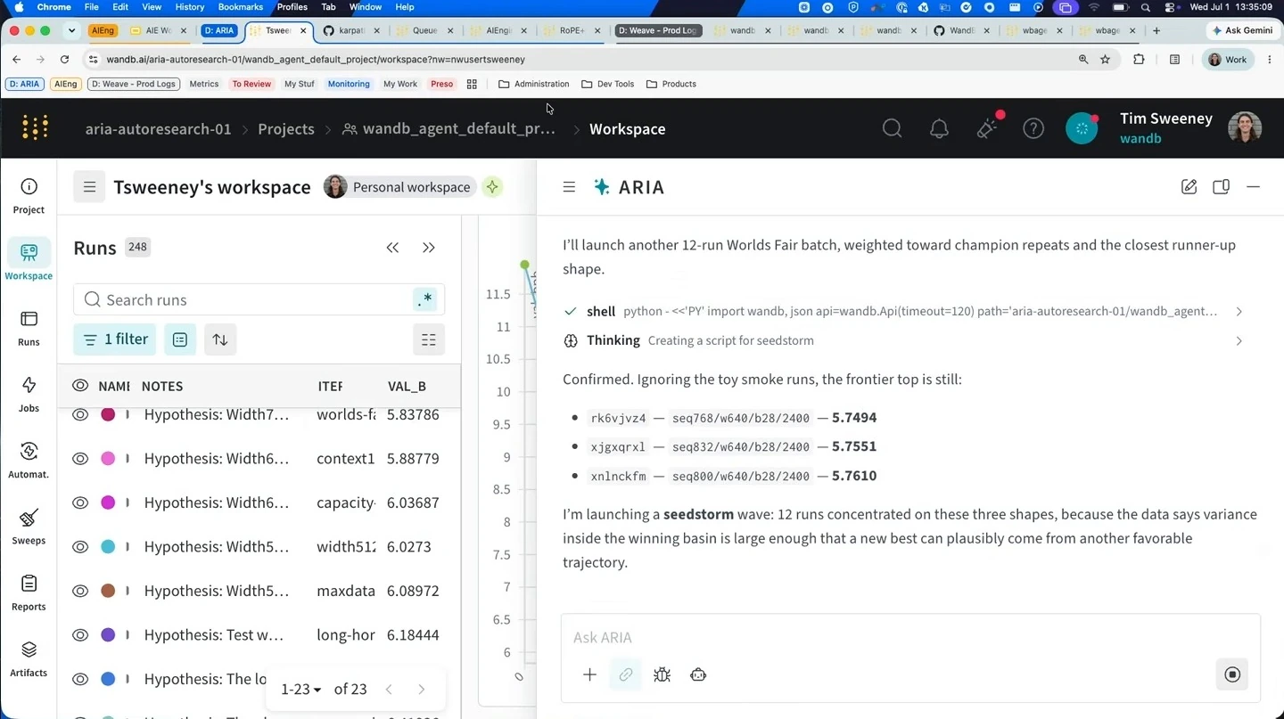 ARIA lists three leading configurations and proposes a 12-run batch.