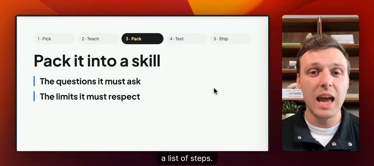 Step 3: Pack the questions a skill must ask and the limits it must respect.