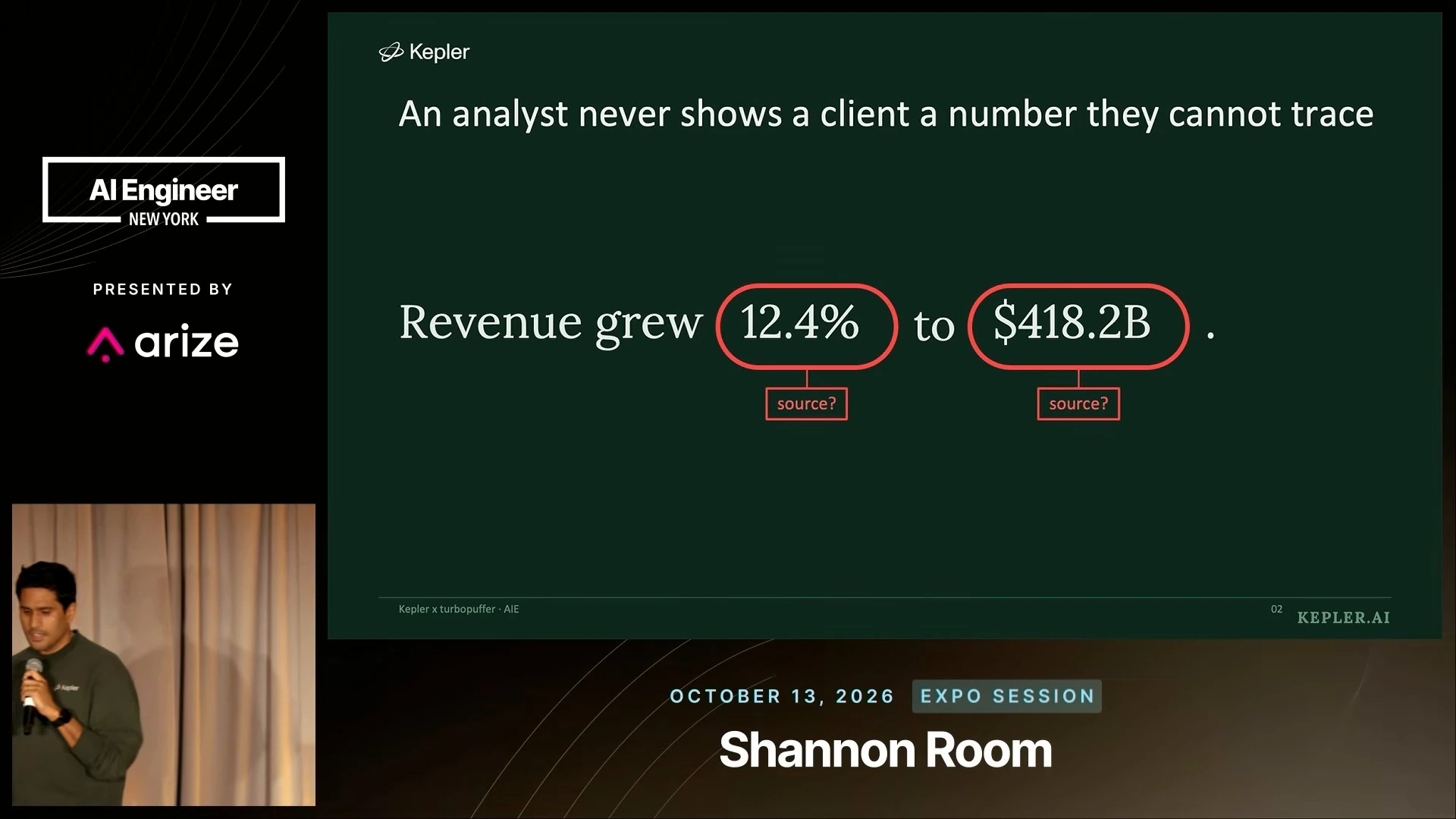 A revenue statement has its growth rate and revenue figure circled in red, each with a source question.