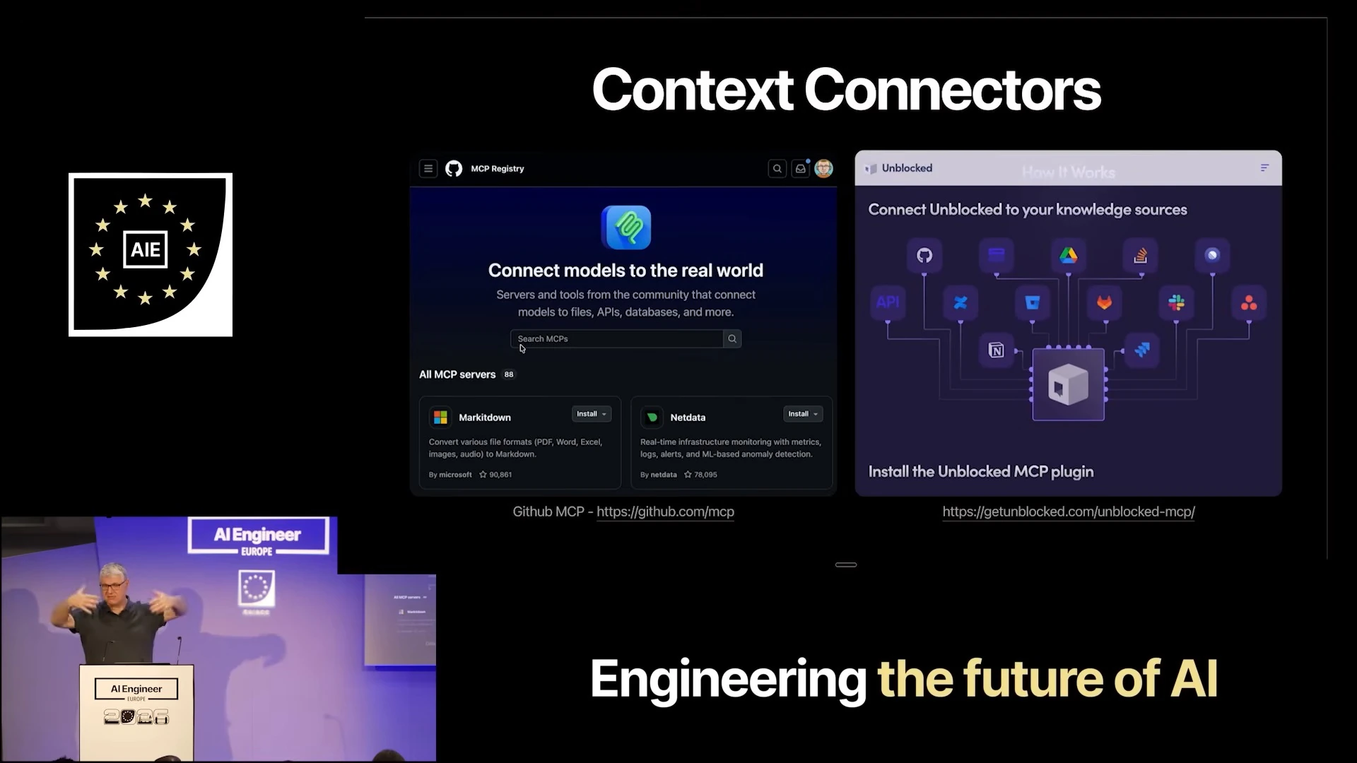 The GitHub MCP registry and Unblocked illustrate connections to external knowledge sources.