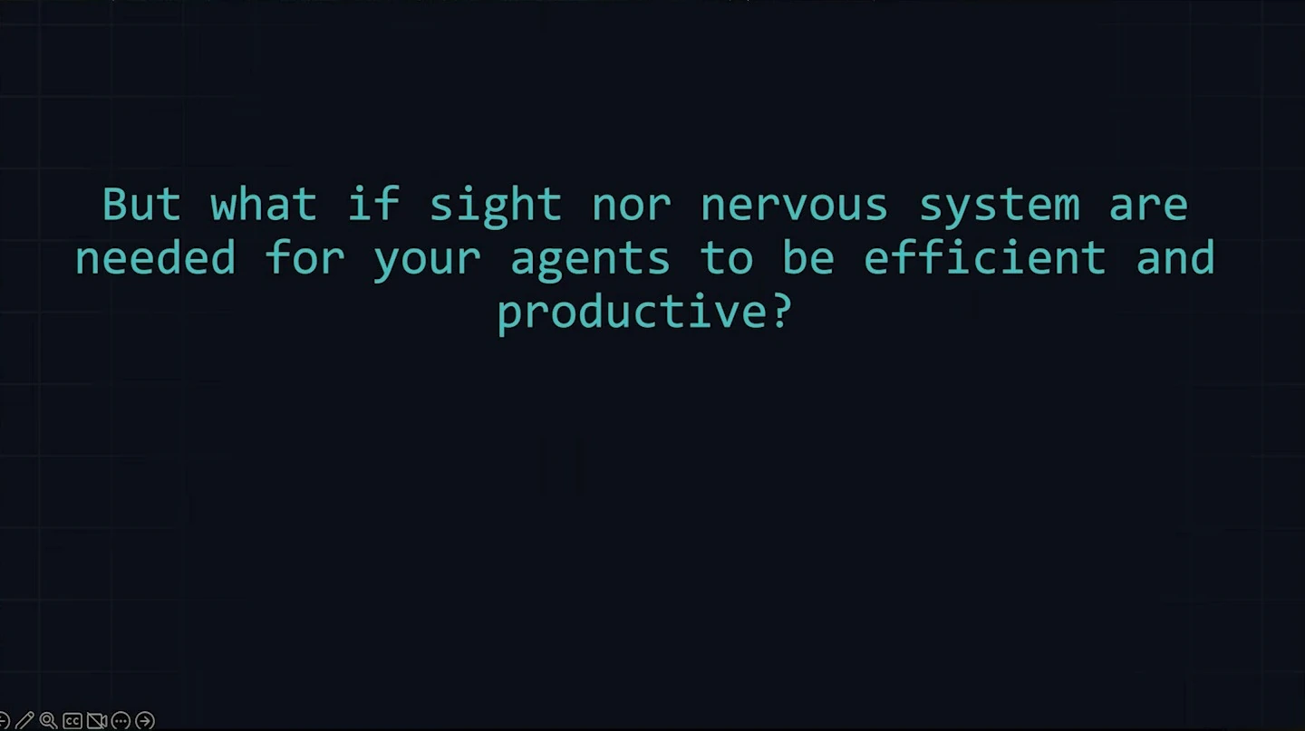 A question asks whether sight or a nervous system is needed for agents to be efficient and productive.