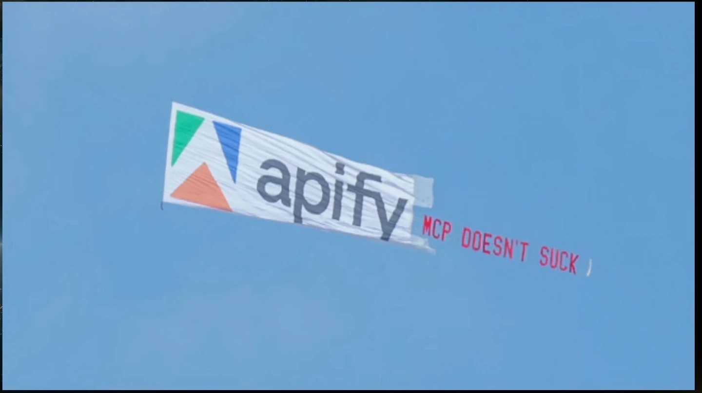 An Apify banner against a blue sky reads “MCP doesn't suck.”