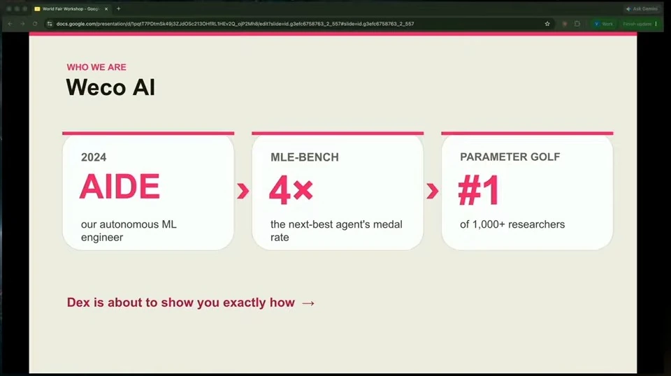 Weco AI introduces AIDE and highlights its MLE-bench and Parameter Golf results.