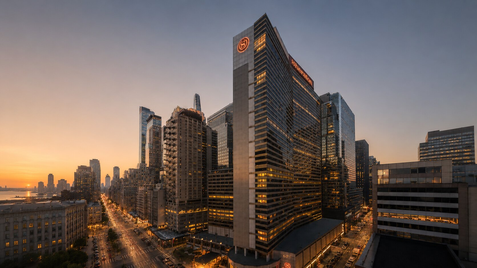 Sheraton New York Times Square Hotel at dusk