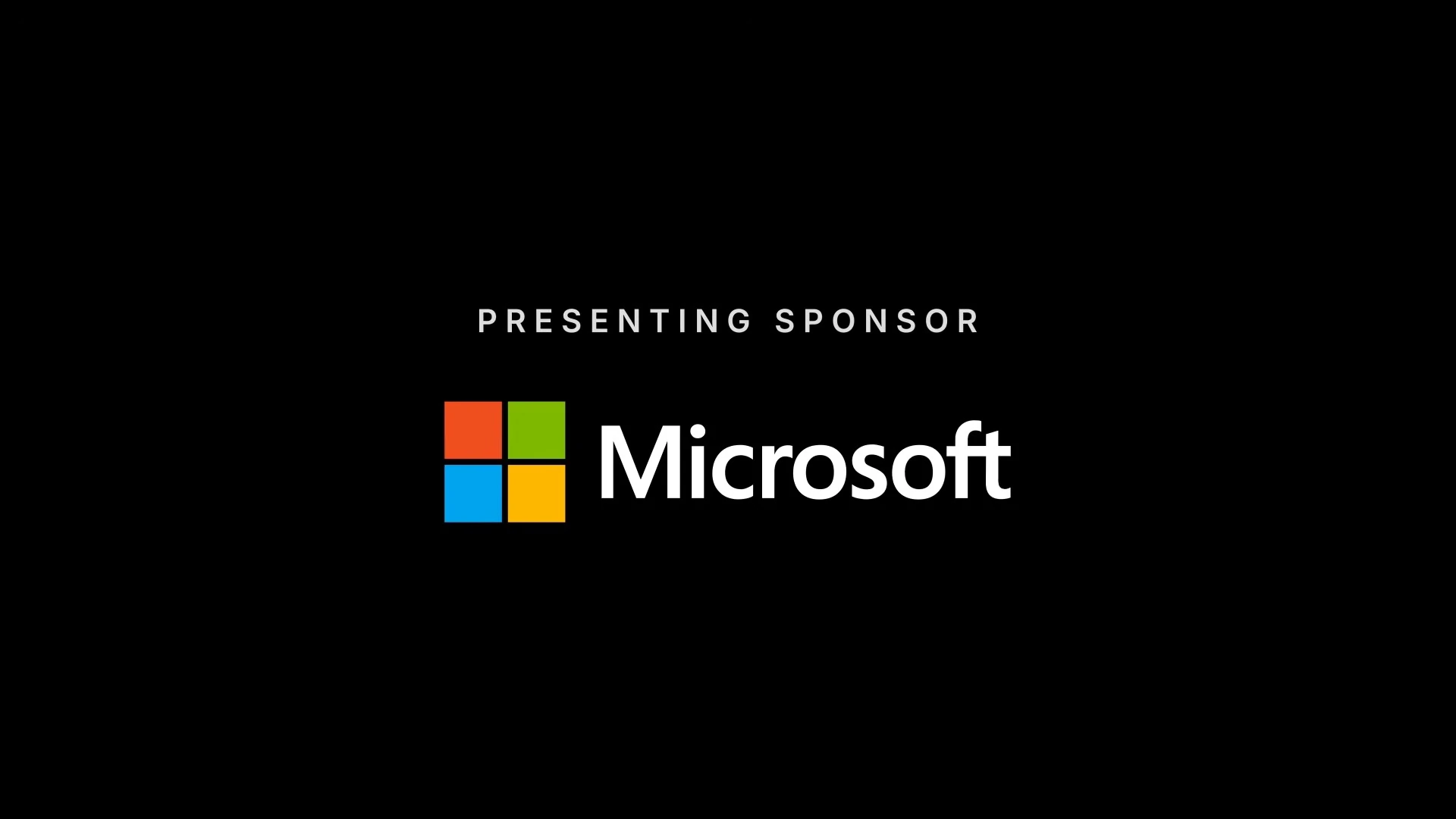 Microsoft logo beneath the words Presenting Sponsor on a black background.