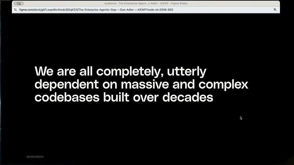 Black slide stating that we depend on massive, complex codebases built over decades.