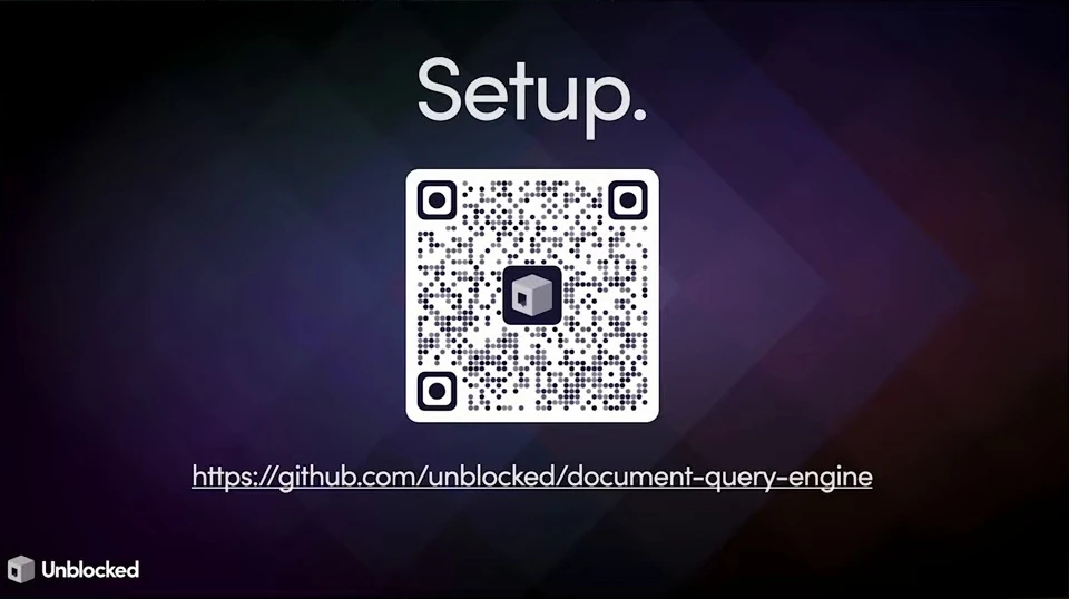 Setup slide with a QR code and link to the workshop repository.
