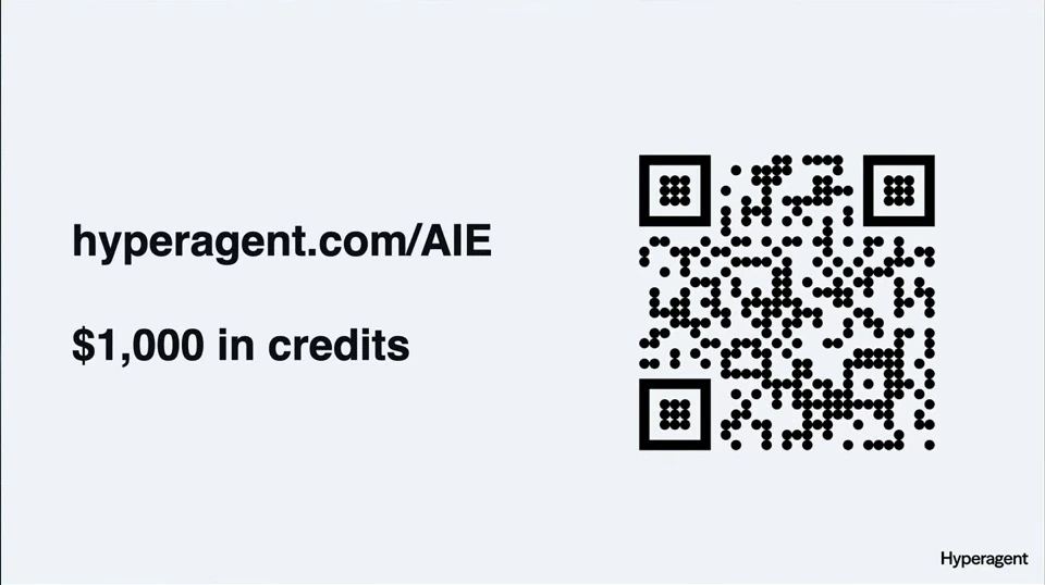 A closing slide offers $1,000 in credits and displays a QR code.